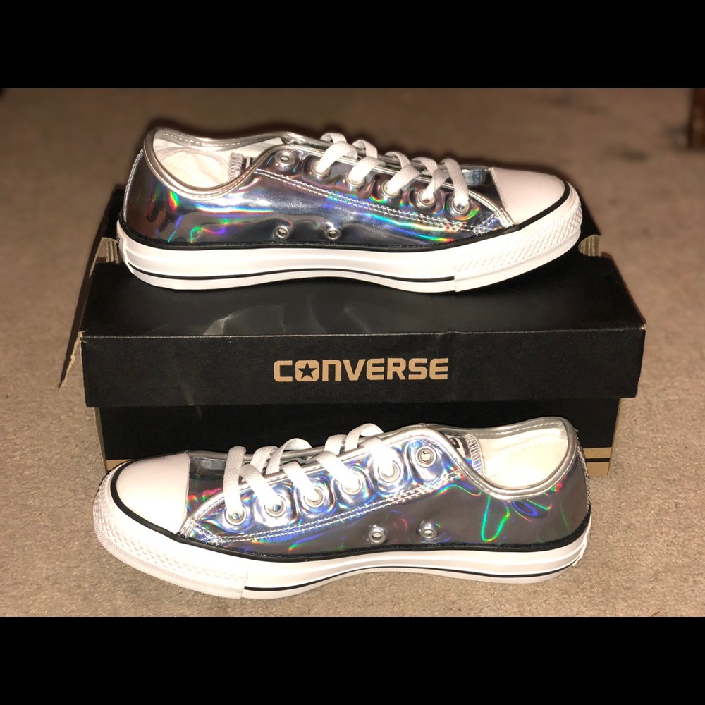 NEVER WORN Shiny Silver Unisex Converse All Star